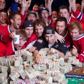 Jonathan Duhamel celebrates winning the 2010 WSOP Main Event